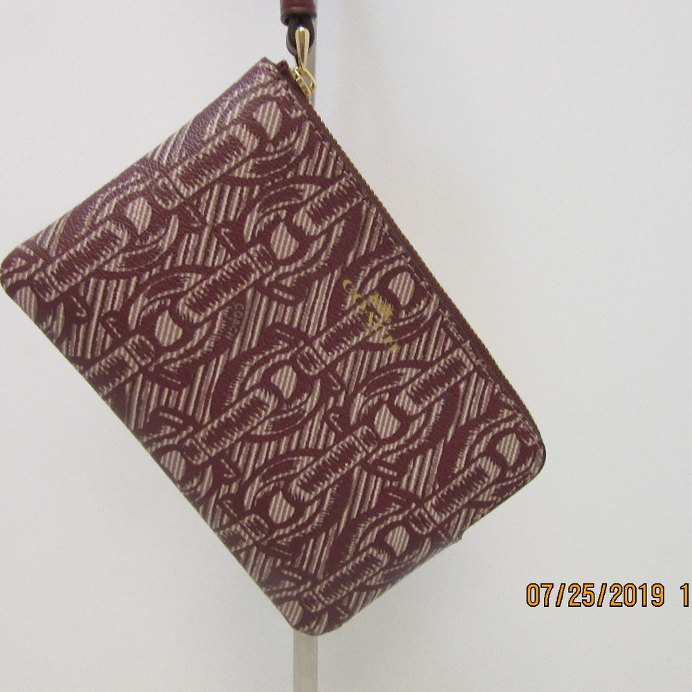 Coach corner zip wristlet canvas C chain print